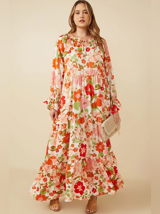 Hayden Dresses & Skirts - Hayden LA Satin Floral Tie Neck Tiered Maxi Dress